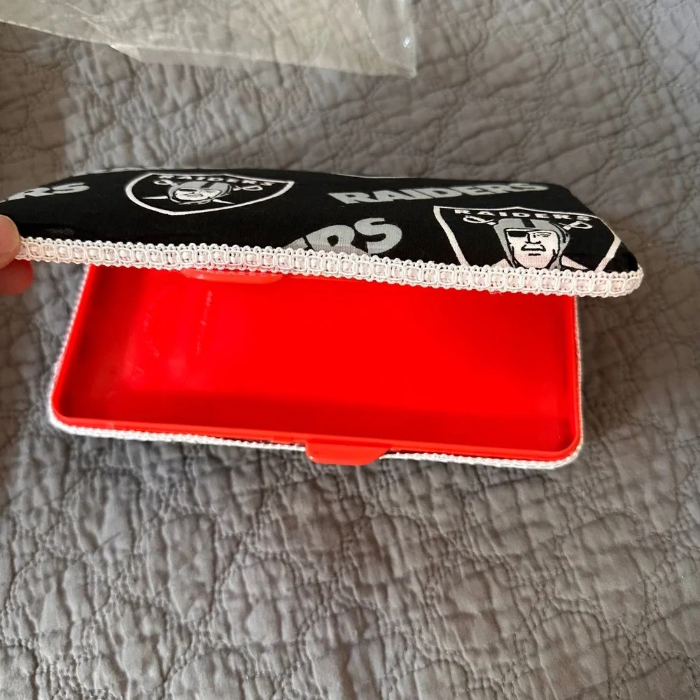 NEW Las Vegas Raiders NFL Team Logo Travel Baby Wipe Case Black Gray Handmade